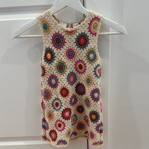 Zara Cream Crochet Dress with Pink, Blue, Green and Orange Accents